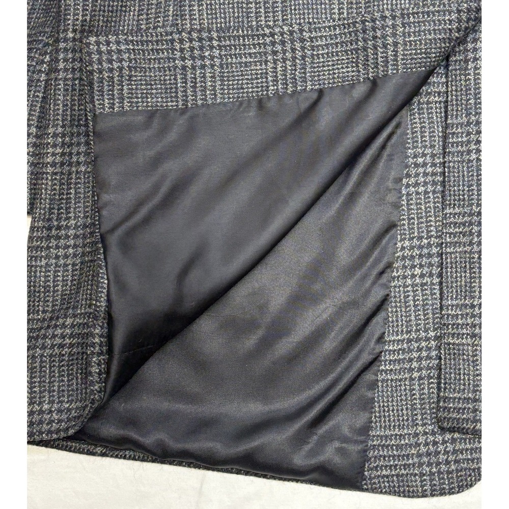 VTG 80s/90s Hart Schaffner Marx Soft Flannel Wool Sport Coat Navy Glen Plaid 46R - Picture 5 of 13